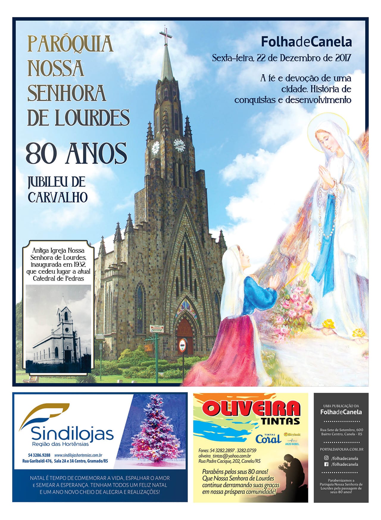 Caderno Especial 80 Anos Paróquia Nossa Senhora de Lourdes, de 22 de  Dezembro de 2017 | Portal da Folha