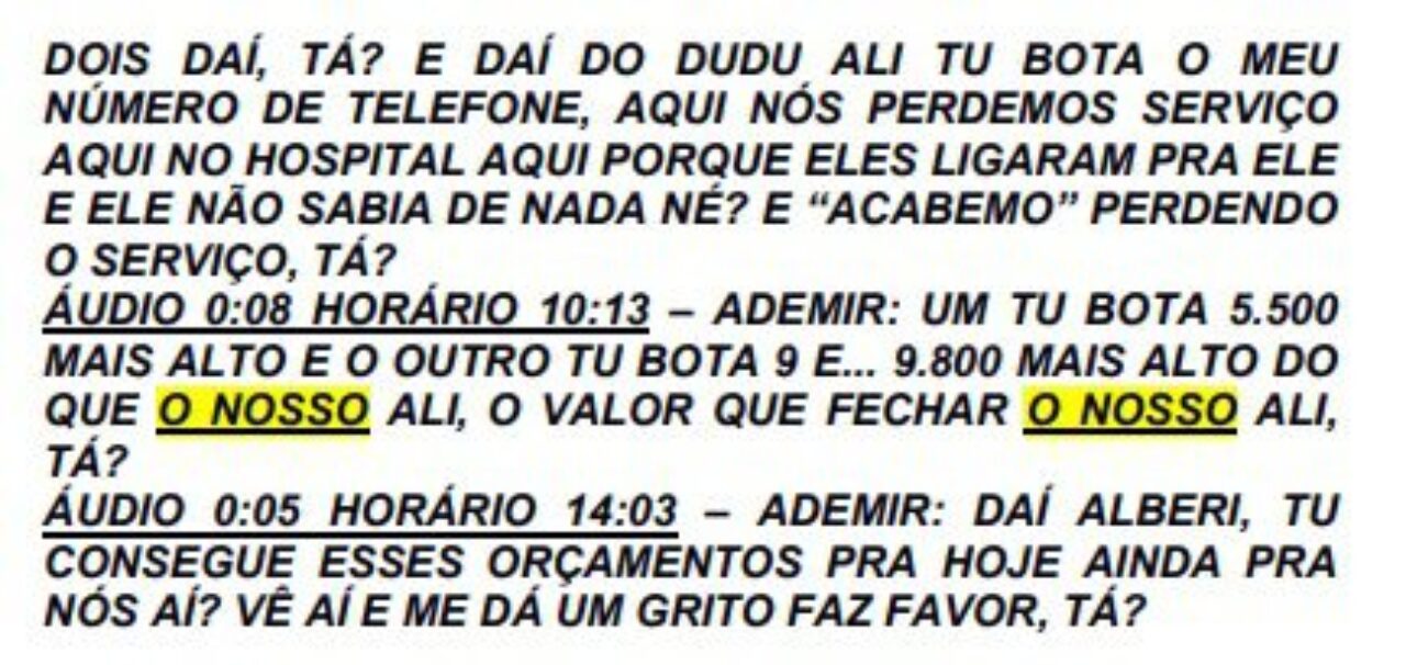 Transcrição de diálogo entre Junta e Alberi Dias, via WhatsApp