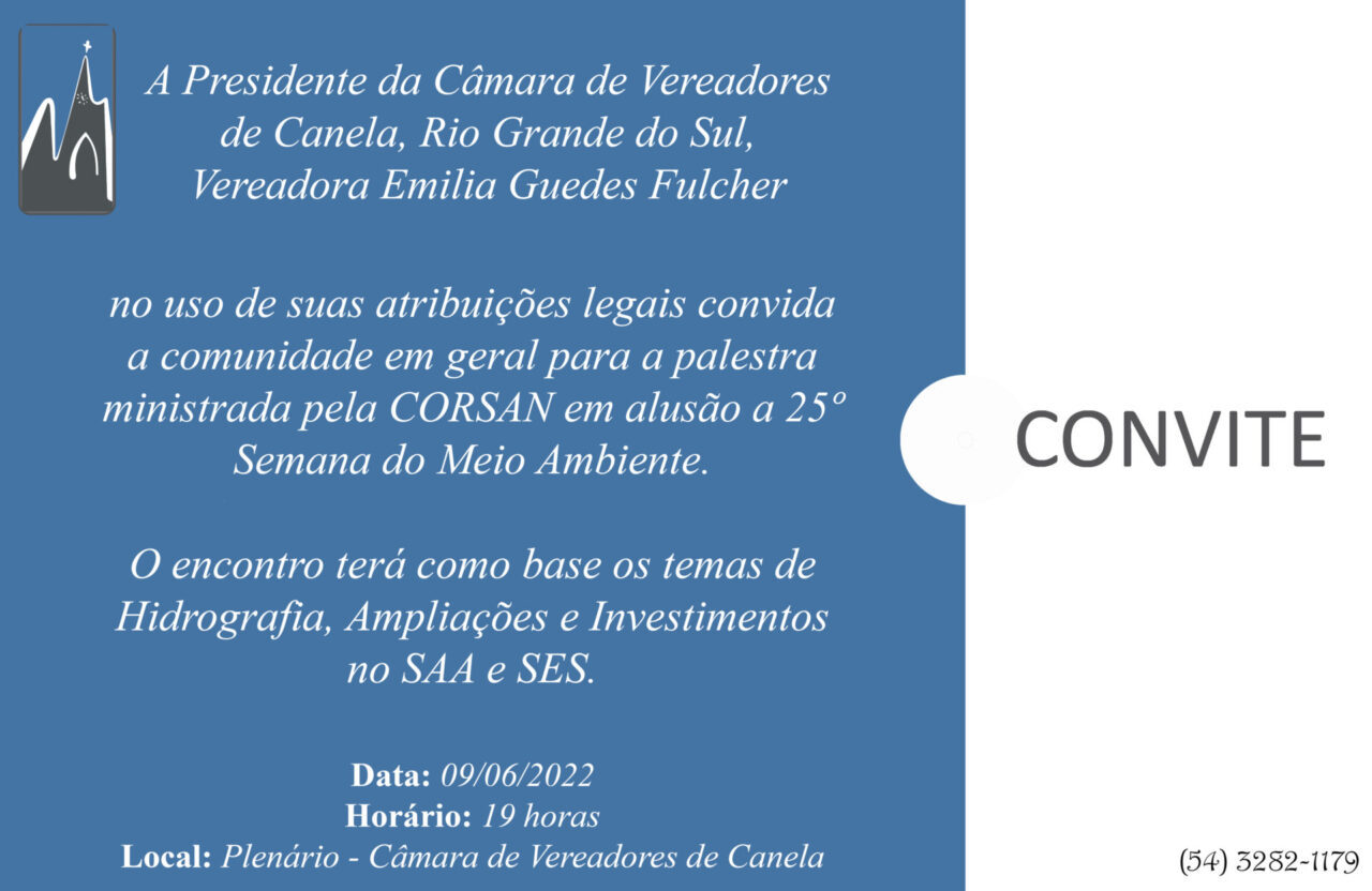 CORSAN realizará palestra sobre Hidrografia, Ampliações e Investimentos na Câmara de Vereadores