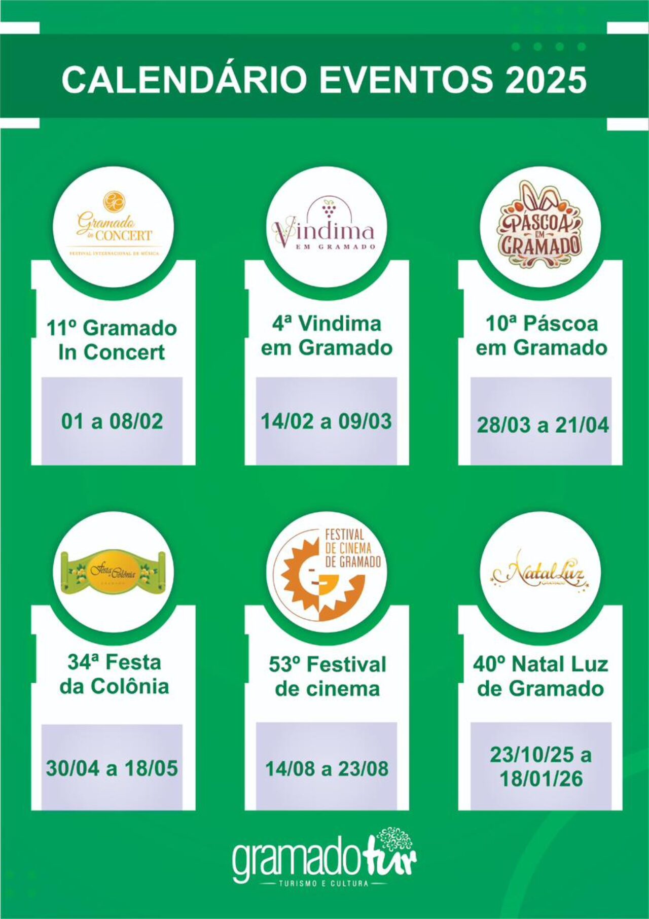 Calendário de Eventos de 2025 da Gramadotur