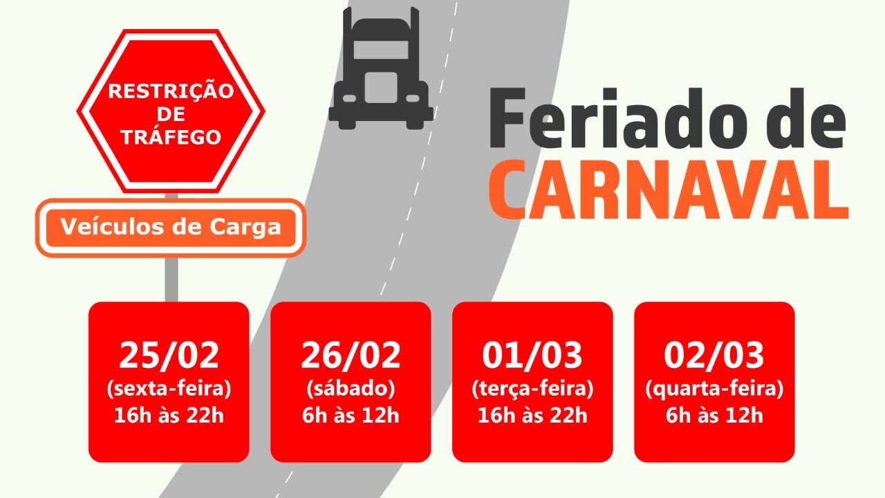 CaminhÃµes tÃªm restriÃ§Ã£o de trÃ¡fego no feriado de Carnaval