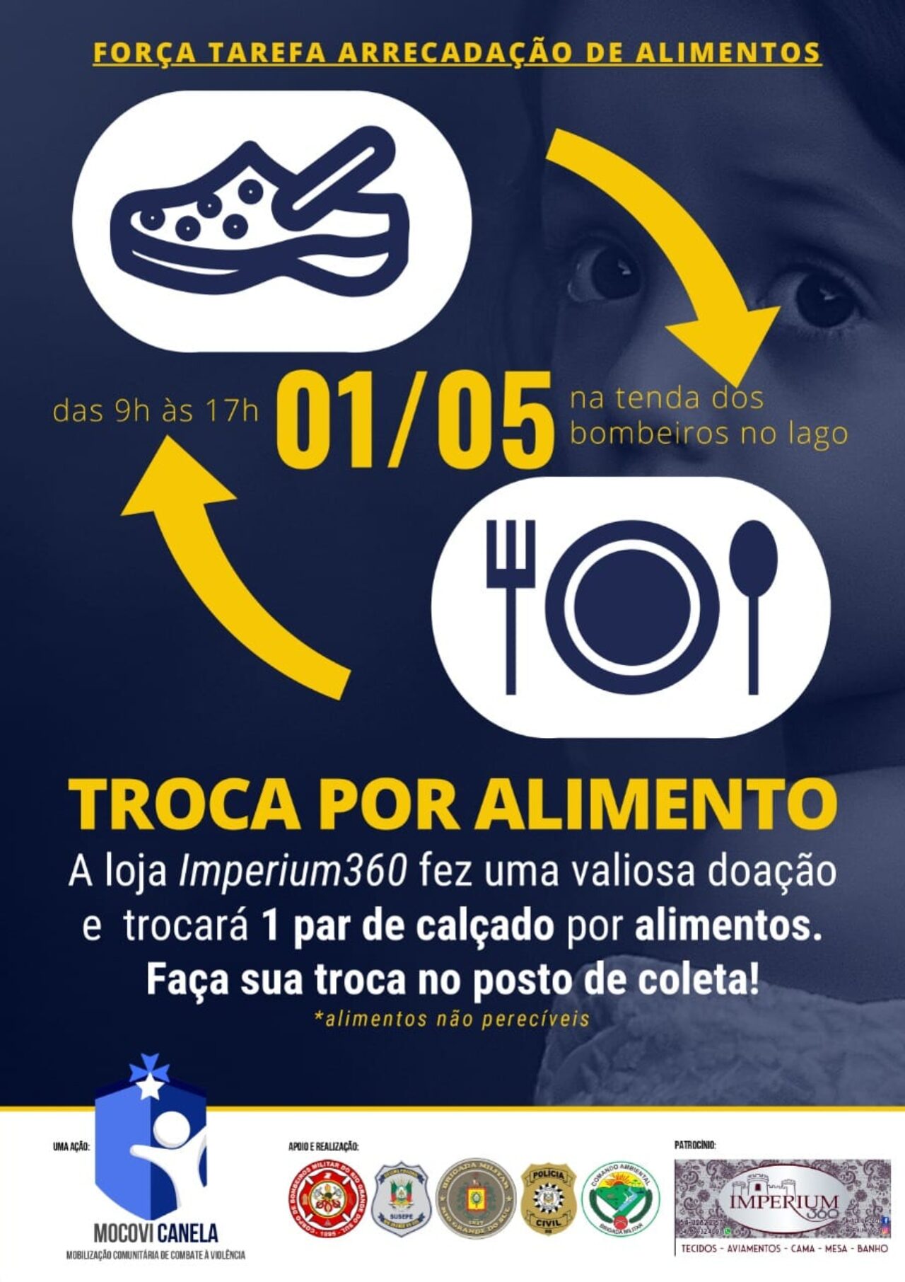 MOCOVI e instituições de segurança farão campanha para coletar alimentos no dia do trabalhador