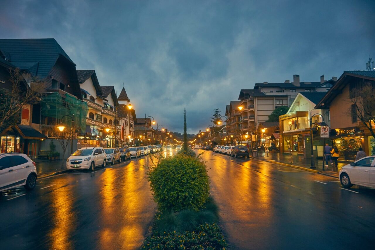 Commercial street in the center of the city of Gramado in the Serra Gaúcha