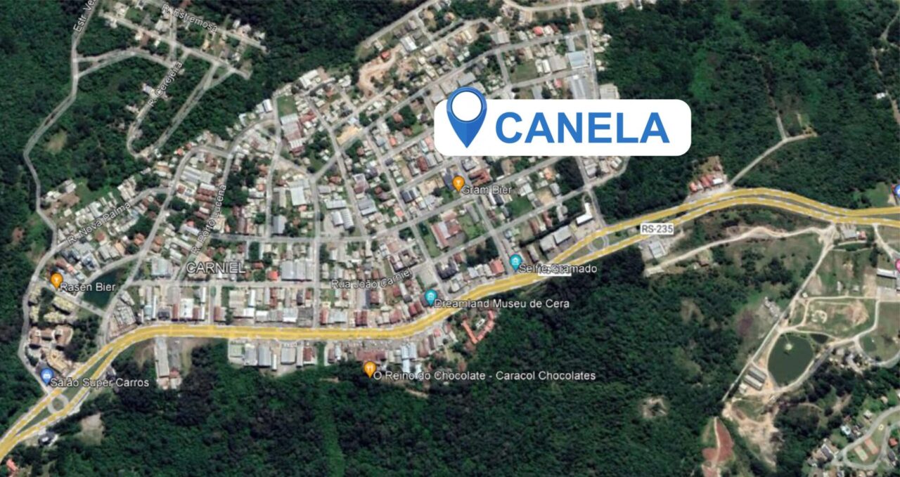 Pela Legislação, boa parte do bairro Carniel pertence ao Município de Canela - Fotos: Arte sobre imagens do Google Earth