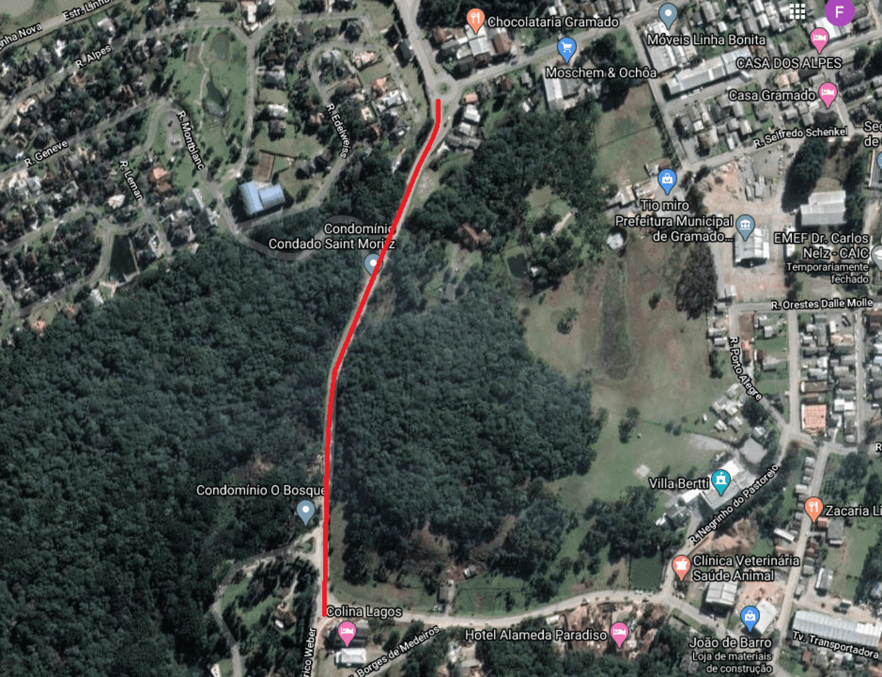 gramado trecho interrompido